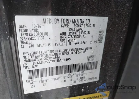 2017 Ford Expedition El Limited z USA, uszkodzony, nr VIN 1FMJK2AT8HEA32465